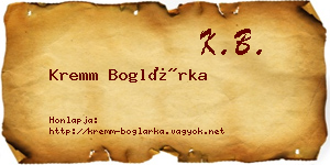 Kremm Boglárka névjegykártya